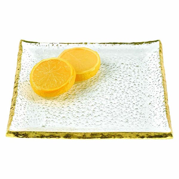 HomeRoots Amelia 7 in. W x 1 in. H x 7 in. D Square Gold Glass Plates Set of 4