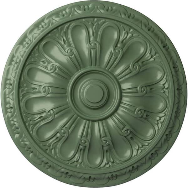 Ekena Millwork 15-3/4" x 5/8" Kirke Urethane Ceiling Medallion (Fits Canopies upto 3-3/4"), Hand-Painted Athenian Green