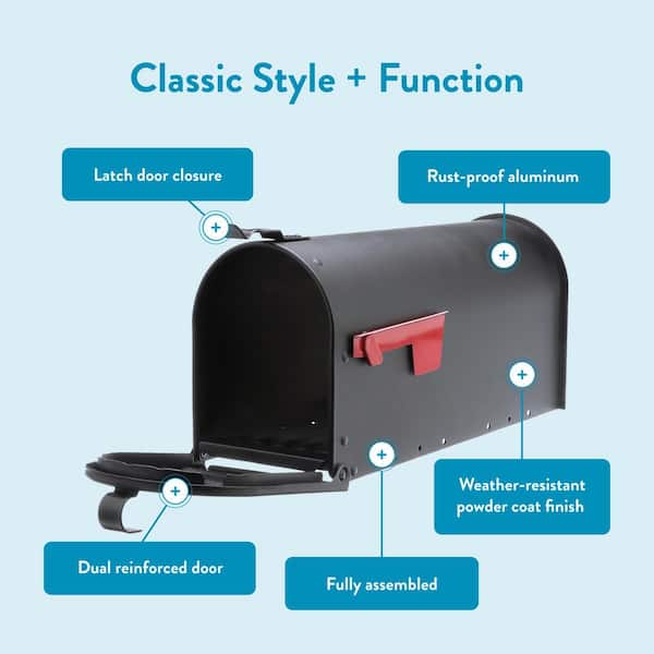 Admiral Textured Black, Medium, Aluminum, Post Mount Mailbox