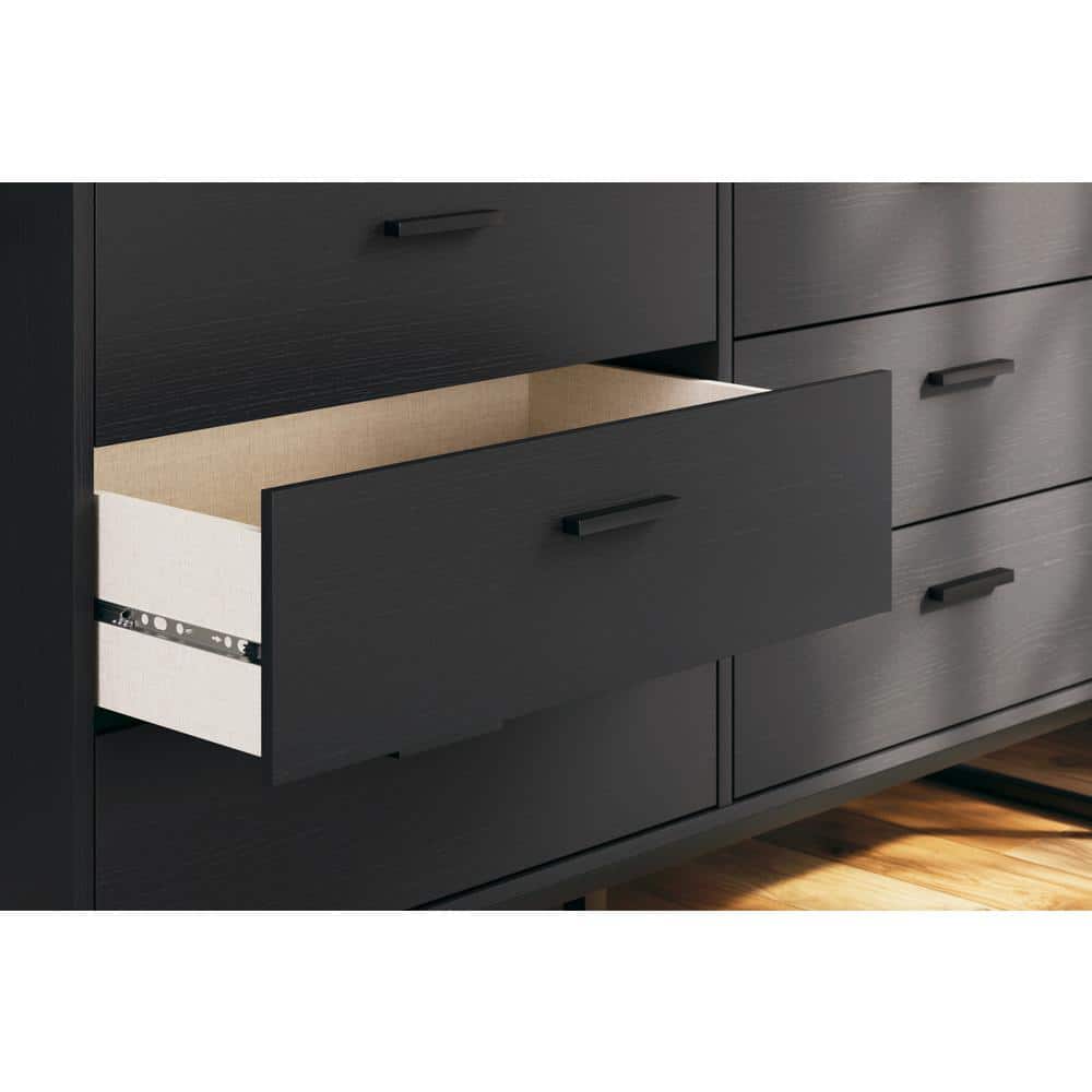 Matte Black 6-Drawer Modern Dresser with Pewter Accents