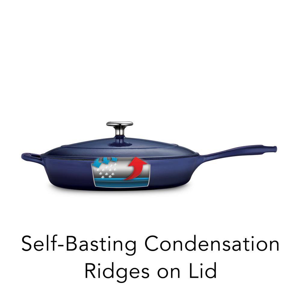 Gradated Cobalt 12" Enameled Cast Iron Skillet with Lid
