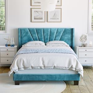 Valencia Velvet Upholstered Platform Bed Frame, Aqua King