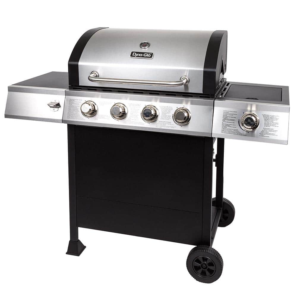 Stainless Steel Black 4-Burner Propane Gas Grill with Side Burner