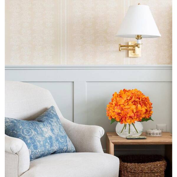 9.5 in. Orange Indoor Artificial Hydrangea Flowers in Glass Vase