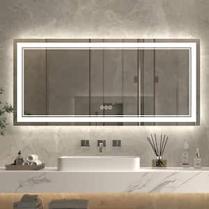 60 in. W x 28 in. H Large Rectangular Frameless Anti-Fog Wall Bathroom Vanity Mirror in Silver