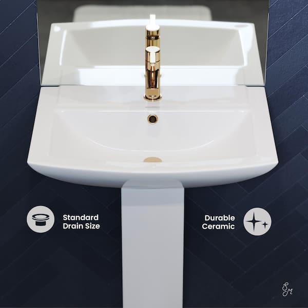 Swiss Madison Sublime Pedestal Bathroom Vessel Sink Round Single Faucet Hole in White Swiss Madison Sublime Pedestal Bathroom Vessel Sink Round Single Faucet Hole in White