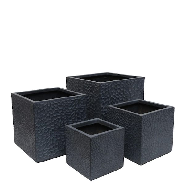 Aerin Modern Large Grey MGO Square Indoor and Outdoor Planters with Drainage Holes (4-Pack)