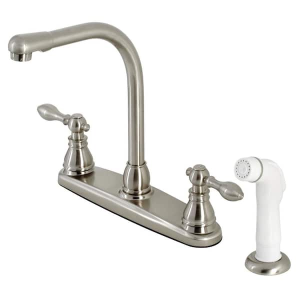 Kingston Brass American Classic 2-Handle Centerset Standard Kitchen Faucet and Side Sprayer in Brushed Nickel
