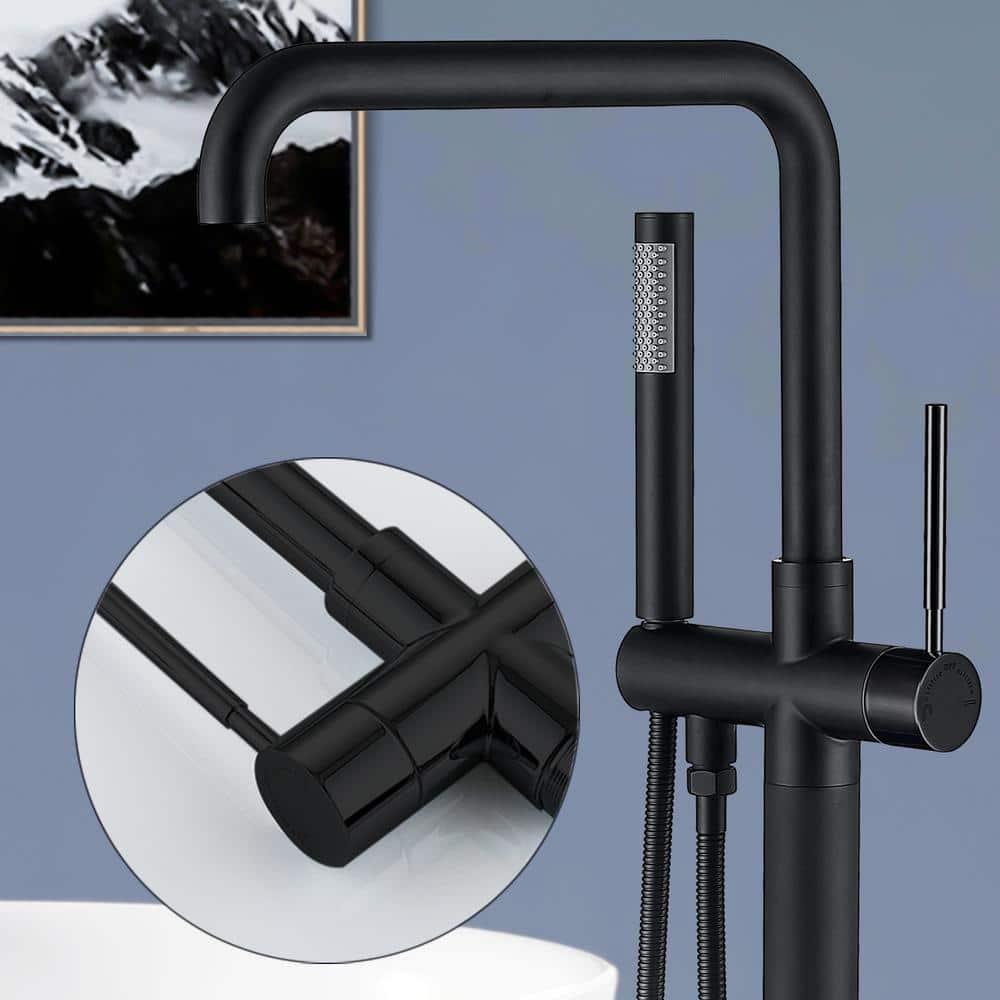 Matte Black Stainless Steel Freestanding Tub Filler with Hand Shower