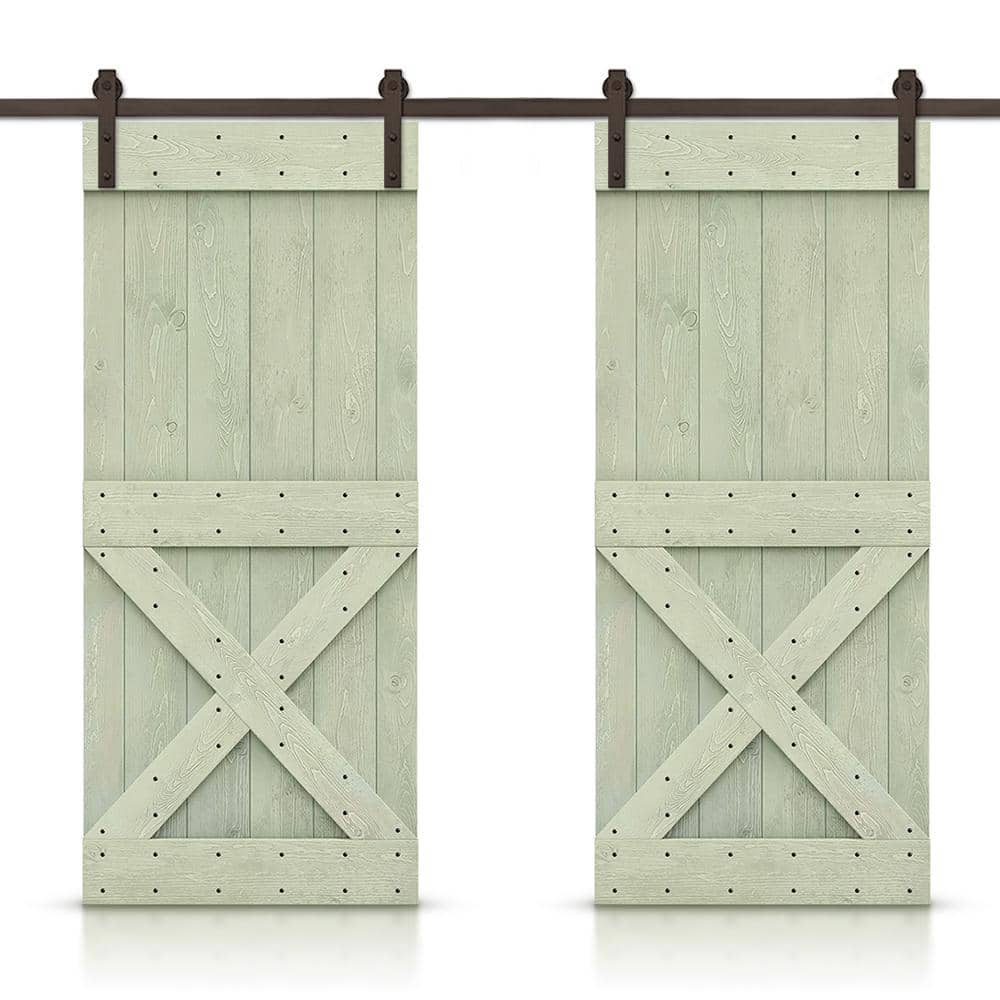 Mini X 64 in. x 84 in. Sage Green Stained DIY Solid Pine Wood Interior Double Sliding Barn Door with Hardware Kit price history on PriceWatchPro