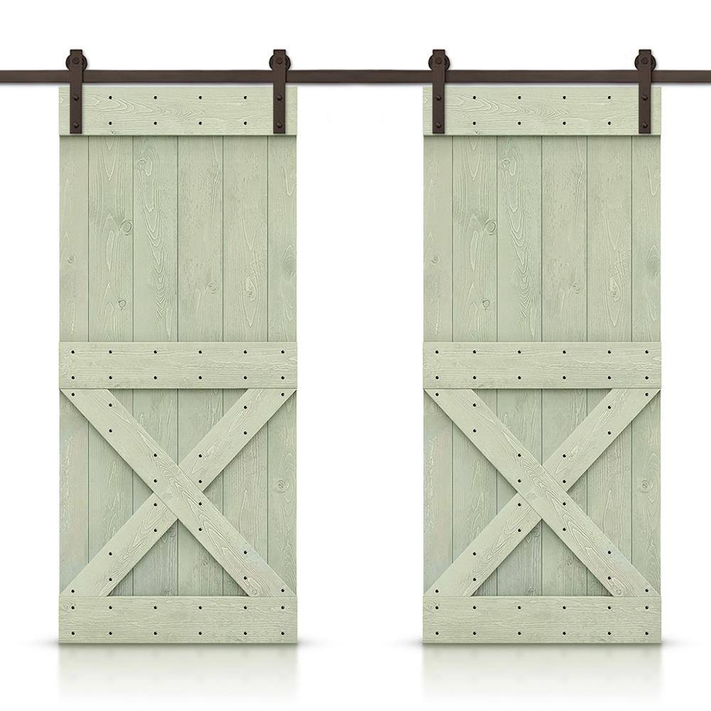Mini X 88 in. x 84 in. Sage Green Stained DIY Solid Pine Wood Interior Double Sliding Barn Door with Hardware Kit price history on PriceWatchPro