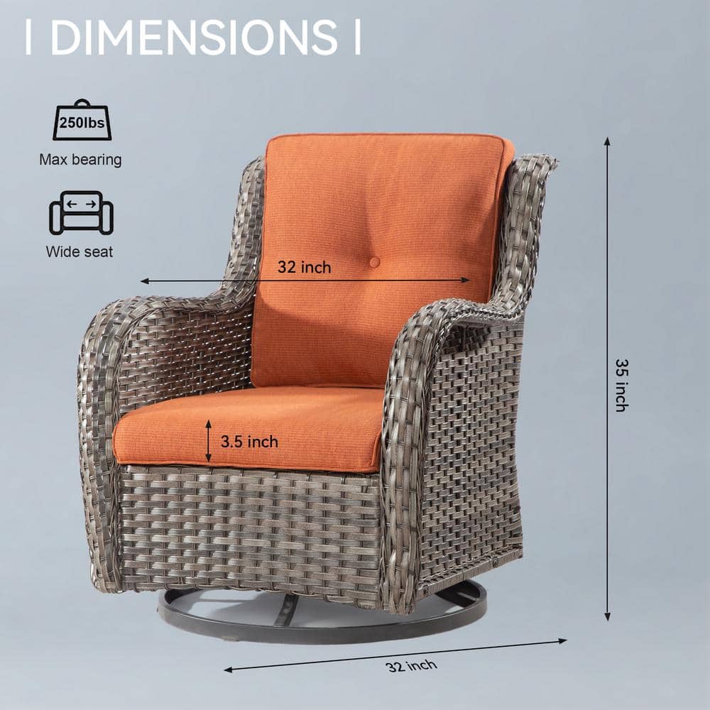 Modern Orange Cushioned Steel Frame Swivel Rocking Chair Set