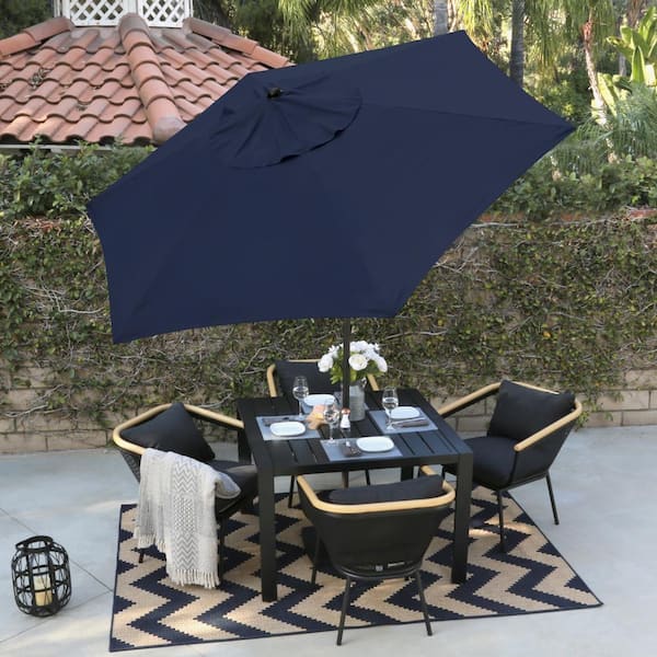 9 ft. Steel Market Push Tilt Patio Umbrella in Polyester Navy Blue