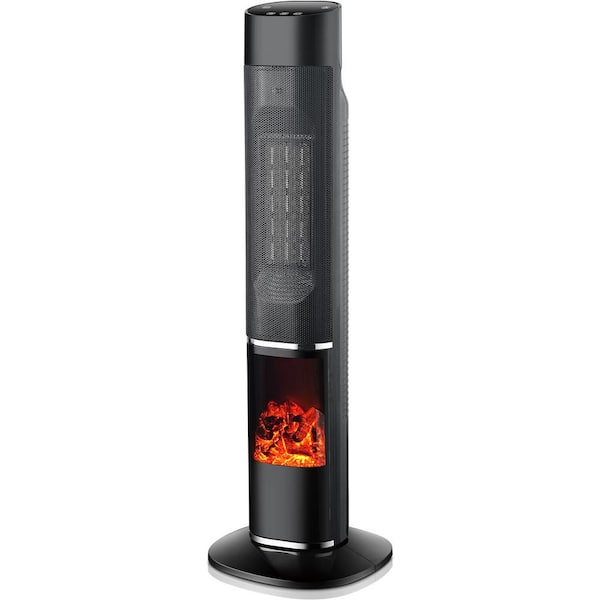 31-in. 1500-Watt Electric Radiant Infrared Tower Space Heater with Flame Feature in Black