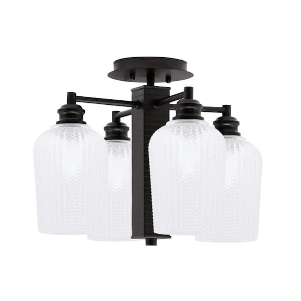 Unbranded Albany 16.5 in. 4-Light Espresso Semi-Flush with Clear Textured Glass Shades