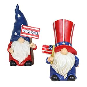 Patriotic USA 7.5 in. Tall Gnome Garden Statue (2-Pack)
