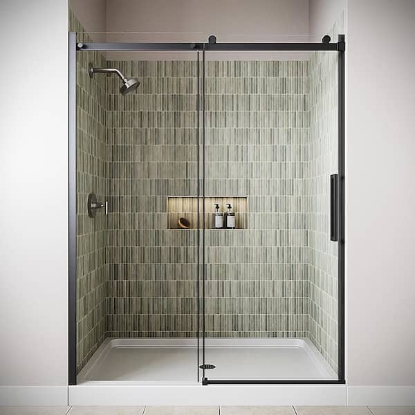 Tagliamento 60'' x 76'' Semi-Frameless Sliding Shower Door with CrystalTech Treated 5/16'' Glass, Matte Black Hardware