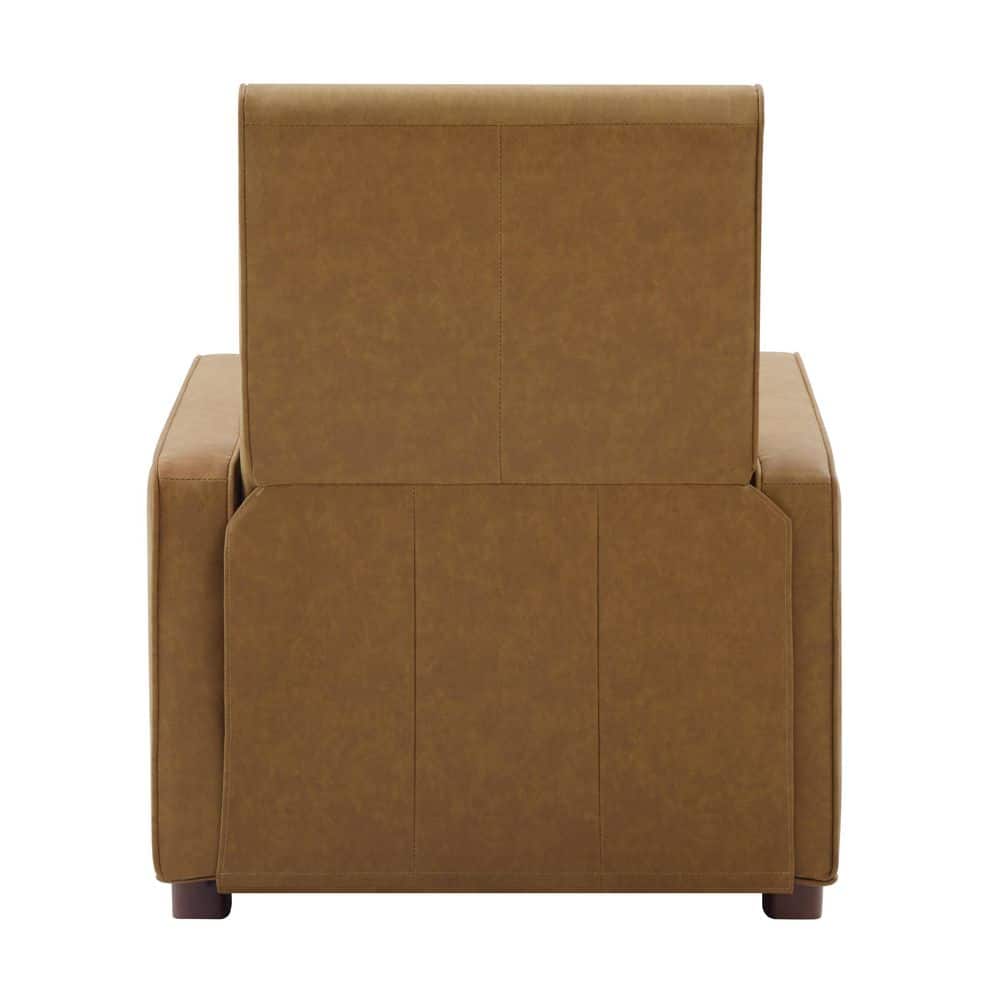 Rear view of the brown faux leather recliner chair.