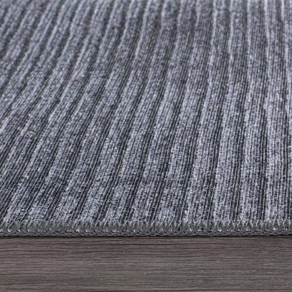 Dark Gray 10 ft. x 14 ft. Contemporary Distressed Stripe Machine Washable Area Rug