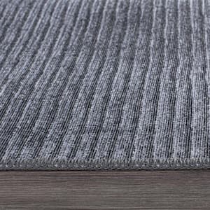 Dark Gray 2 ft. 1 in. x 3 ft. Contemporary Distressed Stripe Machine Washable Area Rug