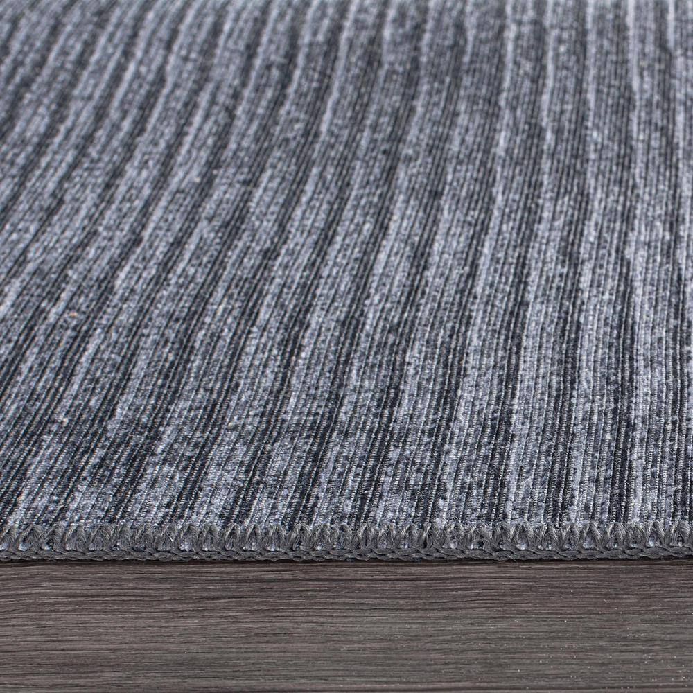 Dark Gray Flat Woven Stripe Synthetic Area Rug 5' x 7'