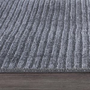 Dark Gray 7 ft. 7 in. x 9 ft. 6 in. Contemporary Distressed Stripe Machine Washable Area Rug