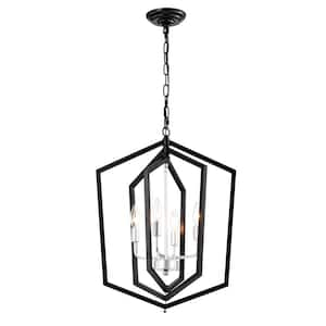 Athena 4 Light Farmhouse Matte Black and Sliver Chandeliers with Adjustable Height (E12 Bulbs Not Included)