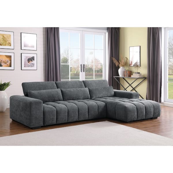 Darwin 72 in W. Straight Arm 2-Piece Chenille Fabric L Shape Sectional Sofa in Dark Grey With Right Facing Chase