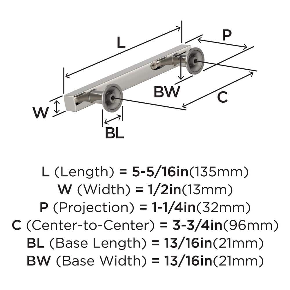 Polished Nickel 3-3/4 Inch Modern Bar Pull