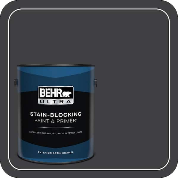 BEHR ULTRA 1 gal. #ECC-10-2 Jet Black Satin Enamel Exterior Paint & Primer