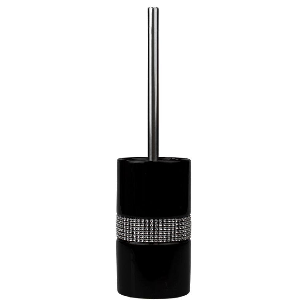 Sequin Accented Black Ceramic Luxury Hideaway Toilet Brush Holder with