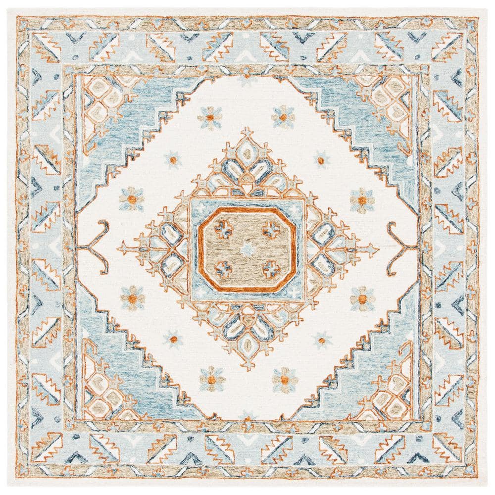 Ivory and Rust Hand-Tufted Wool Square Area Rug
