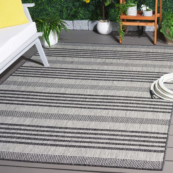 Beach House Gray/Charcoal 9 ft. x 12 ft. Striped Indoor/Outdoor Area Rug