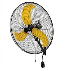 30 in. 9300-CFM Misting Outdoor Oscillation Weatherproof Mounted Wall Fan with GFCI Plug, Wall Fan in Yellow