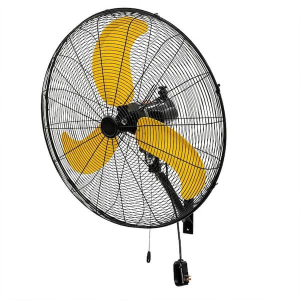 30 in. 9300-CFM Misting Outdoor Oscillation Weatherproof Mounted Wall Fan with GFCI Plug, Wall Fan in Yellow