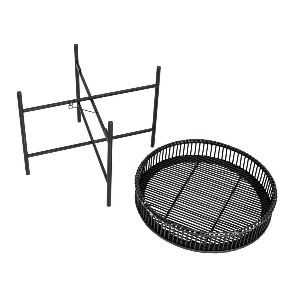 Black Bamboo and Metal Round Tray Tables Set of 2