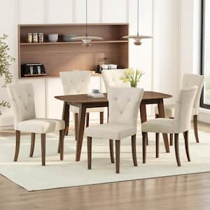 Liora 7-Piece Cream and Walnut Finish Wood Top Dining Set