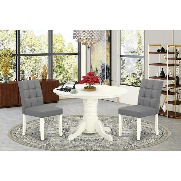 East West Furniture 3-Piece Linen white Solid Wood Top - Round Dining Room Set - Seats 4