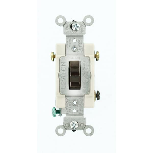 Leviton 20 Amp 120/277-Volt Heavy Duty 3-Way AC Quiet Toggle Switch, Brown 1223-S