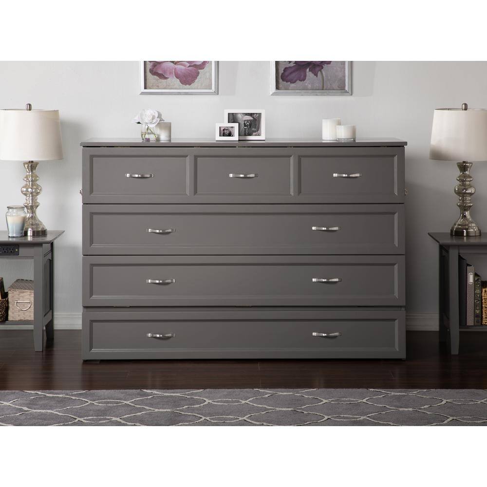 Deerfield Gray Farmhouse Queen Murphy Bed Chest with Charging Station