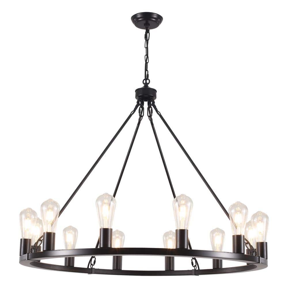 12-Light Black Circle Candle Design Wagon Wheel Chandelier Linear Chandelier Lighting for Dining Room price history on PriceWatchPro
