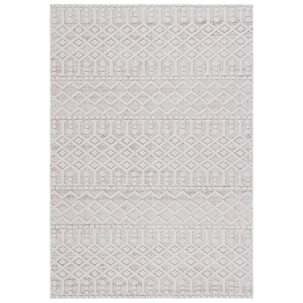 SAFAVIEH Global Gray/Ivory 9 ft. x 12 ft. Geometric Striped Indoor/Outdoor Area Rug