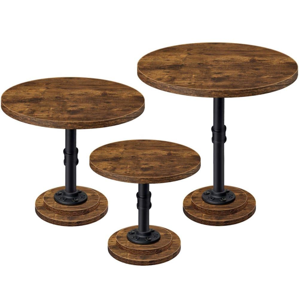 1-Tier Brown Cake Stand, Wood Round Cupcake Stands for Birthday Celebration Party Baby Shower (Set of 3)