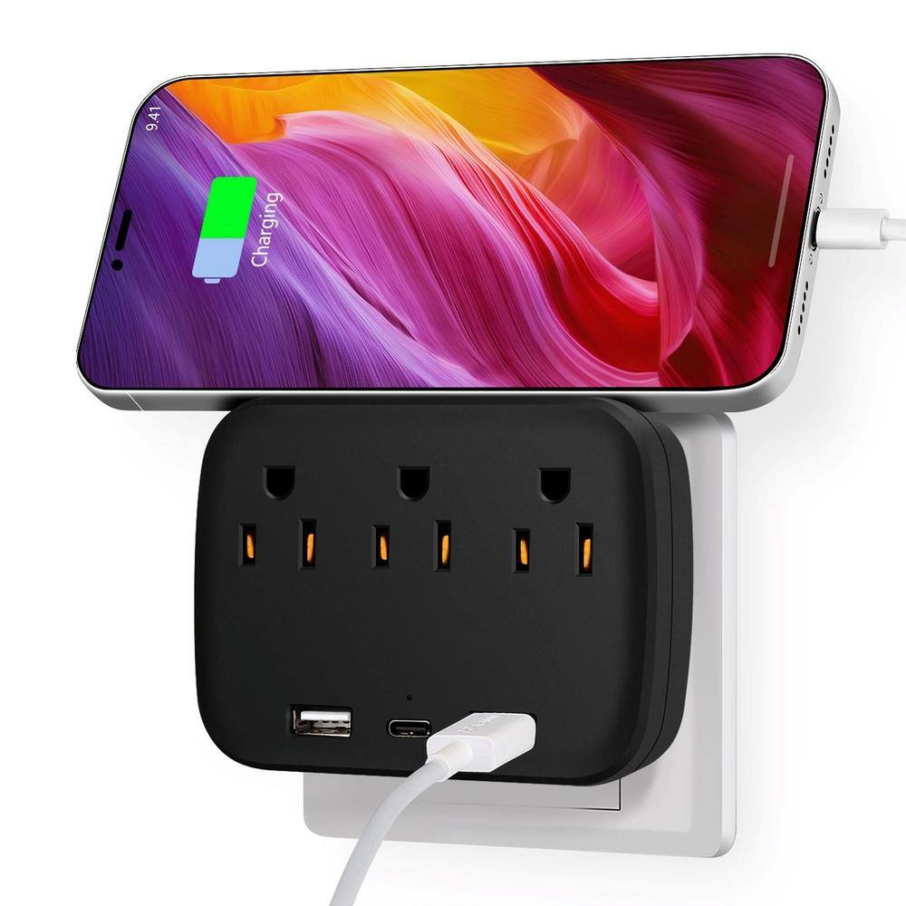 Etokfoks 3Outlets Multi Plug Outlet Extender with 2USB 1Type C Port Port Wall Charger MLSA01