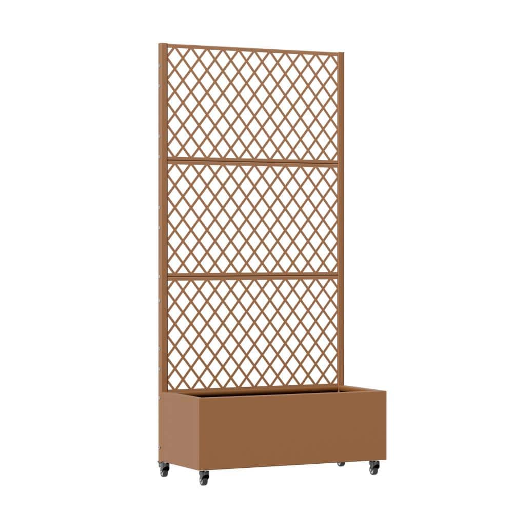 72 in. H x 35 in. W Brown Outdoor Galvanized Steel Privacy Screen Planter Box Trellis with Detachable Wheels price history on PriceWatchPro