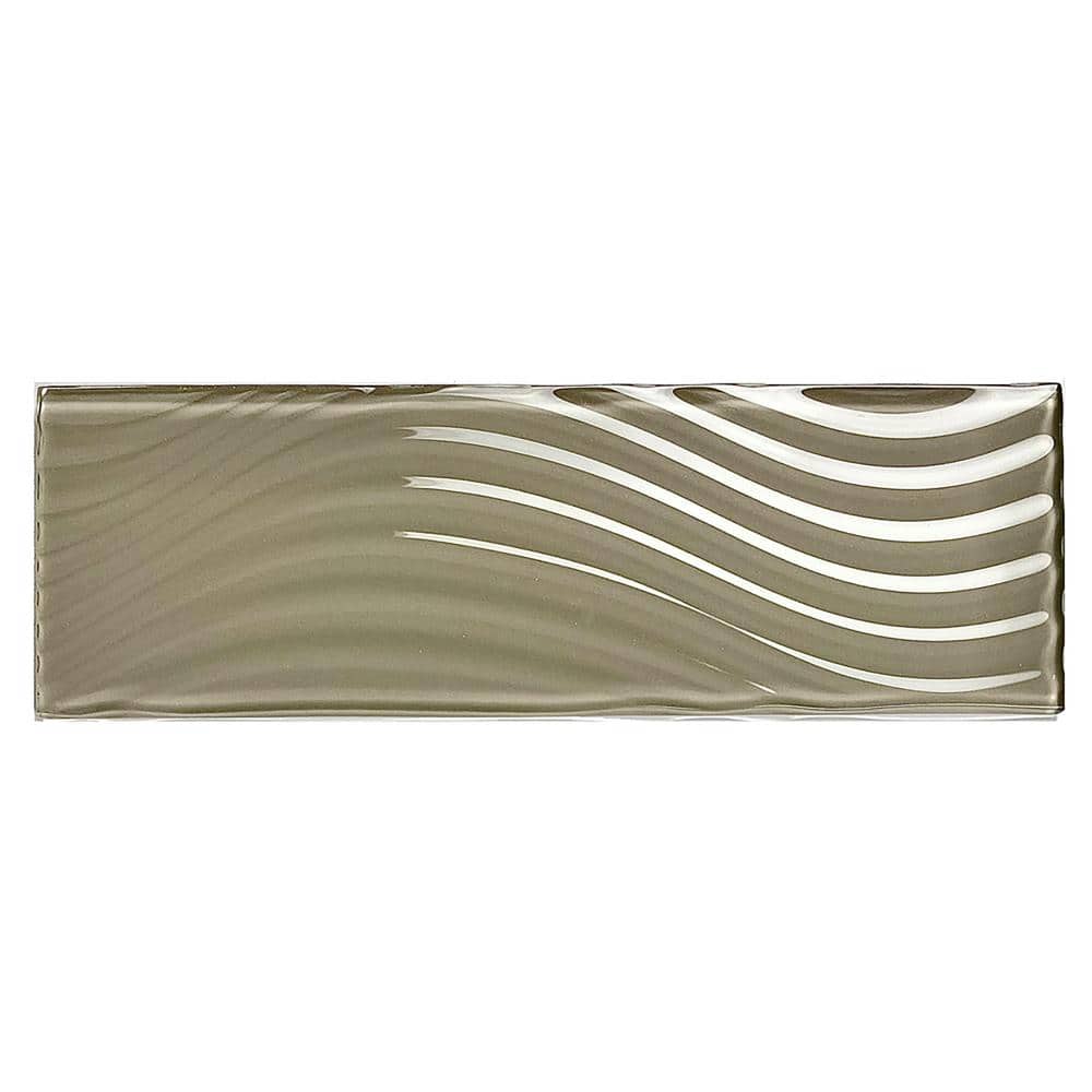 Beige Glossy Textured Glass Subway Wall Tile 4x12