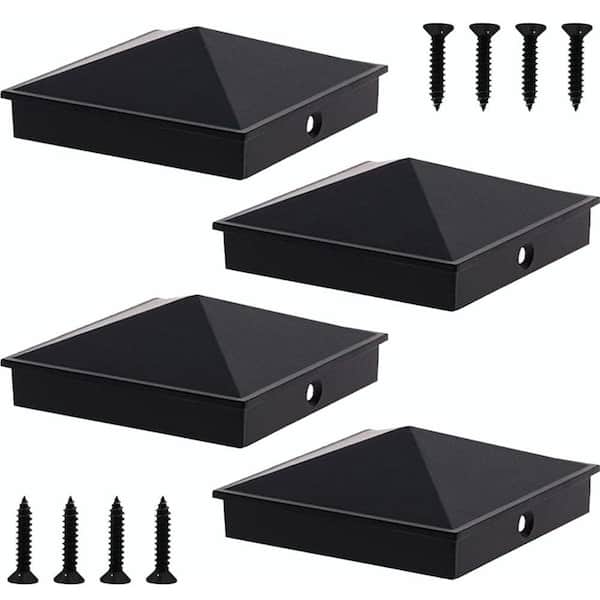 4 x 4 in. Aluminum Pyramid Post Cap Cover with Matte Finish Powder Coated in Black, (4-Pack)