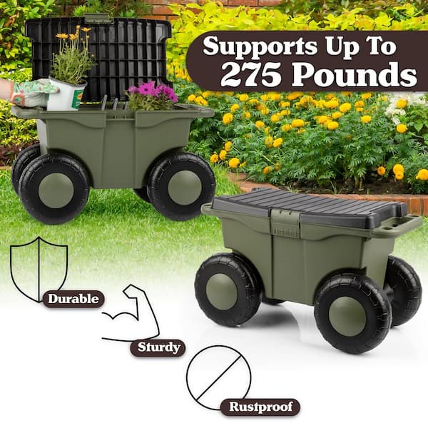 Pure Garden 1.89 cu. ft. Green Plastic Rolling Garden Cart
