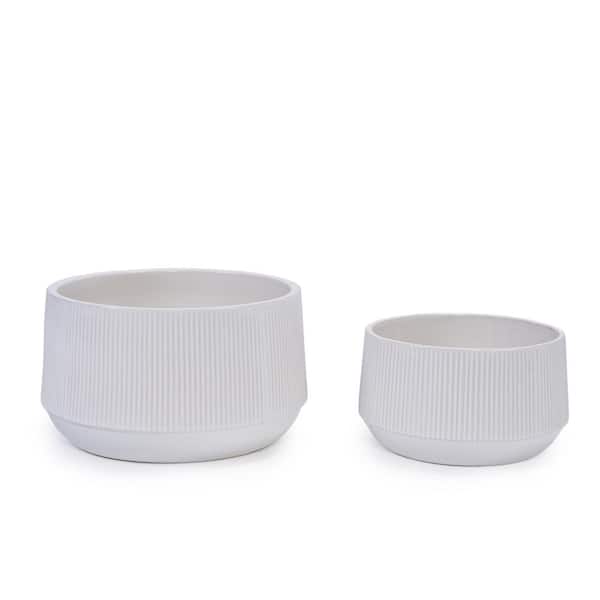 White Set of 2 Mixed Size Outdoor Ceramic Plant Pots Stylish Ceramic Planters for Indoor Outdoor Use