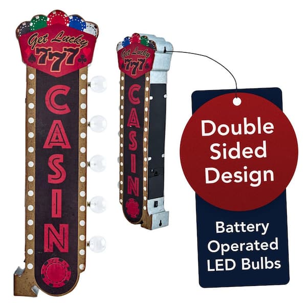 American Art Decor Vintage LED Marquee Wall Decor-Retro Wall Sign with LED-Bar Decor Man Cave Game Room (Get Lucky Casino) 8 in. x 25 in.